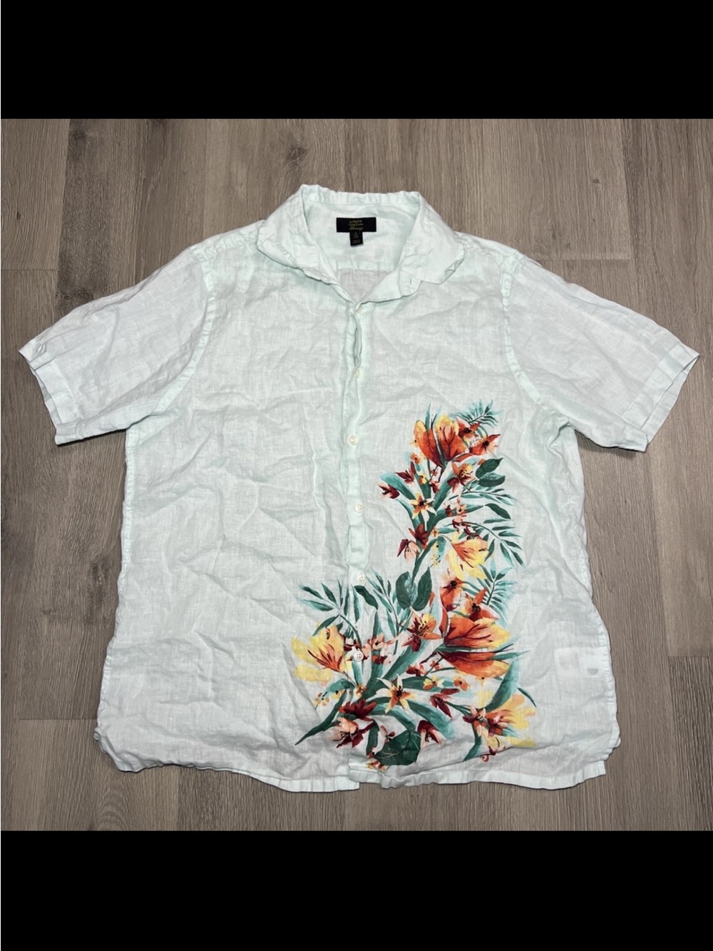 Light Blue Linen Floral Short-Sleeve Shirt